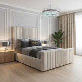 Liverpool Upholstered Cream Bed Frame With Ottoman | Divan Storage Options 3ft-6ft