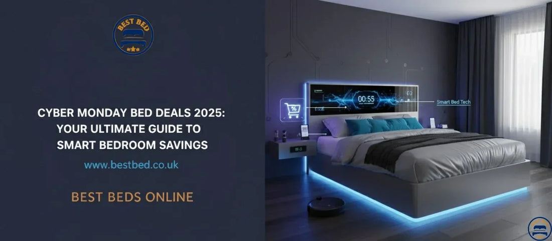 Luxury upholstered bed frame on sale for Cyber Monday 2025 with stylish bedroom décor and free UK delivery across the UK