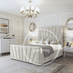 2025 Cream High Headboard Victoria Lined Designer Bed