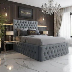 Andrews Grey Upholstered Chesterfield Bed Frame with Ottoman Storage 3ft-6ft