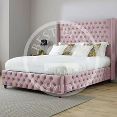 Baby Pink Salisbury Wingback Chesterfield Upholstered Bed Frame