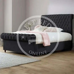 Black Chesterfield Sleigh Bed-Single/double/king size bed