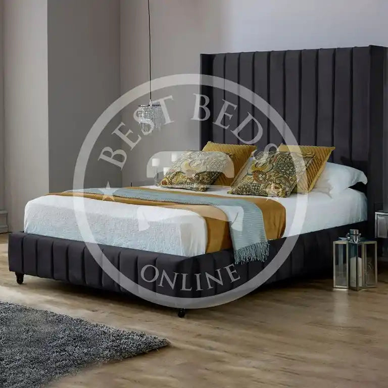 Black Stockholm Wingback Upholstered Bed Frame