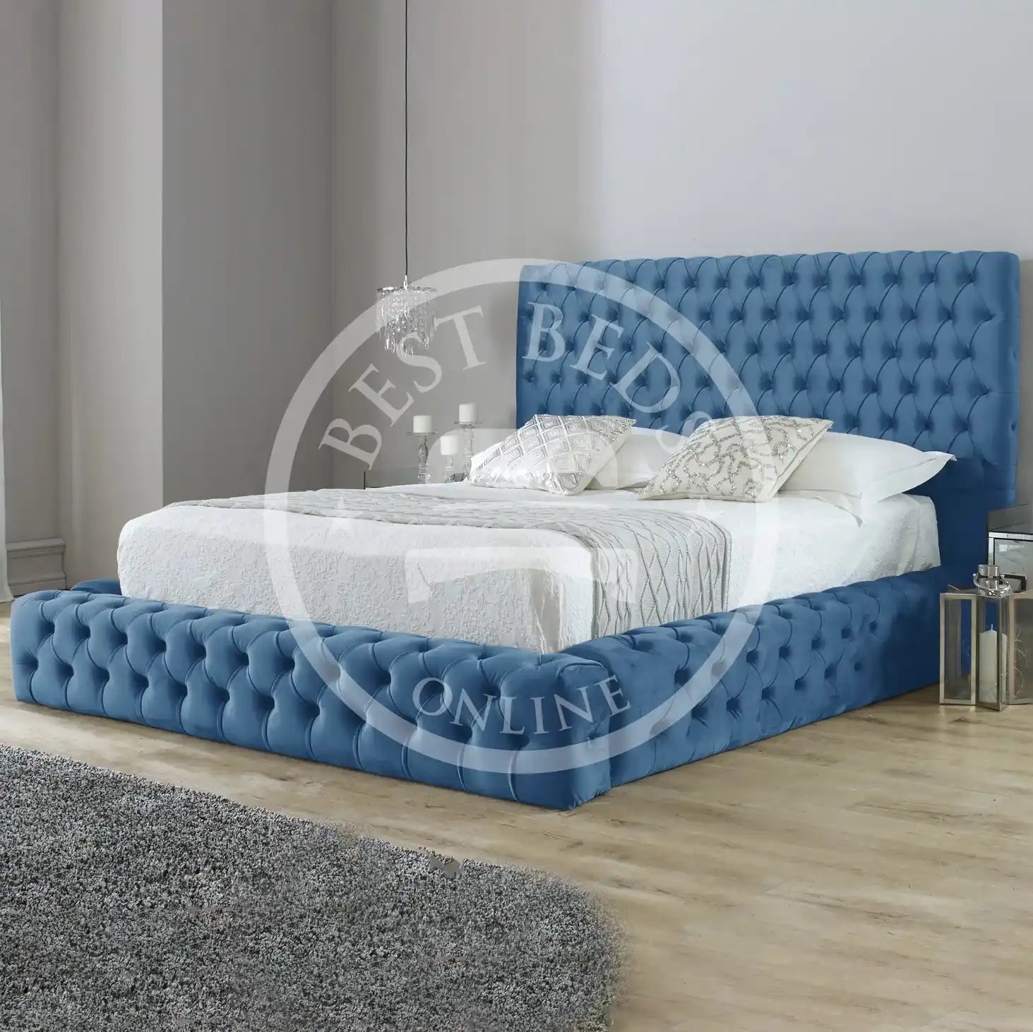 Blue Michigan Ambassador Fully Chesterfield Upholstered Bed Frame