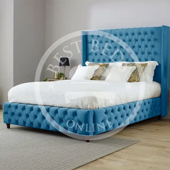 Blue Salisbury Wingback Chesterfield Upholstered Bed Frame