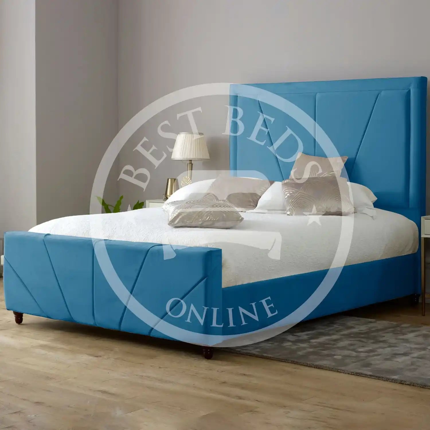 Blue Upholstered Fabric bed frame with storage