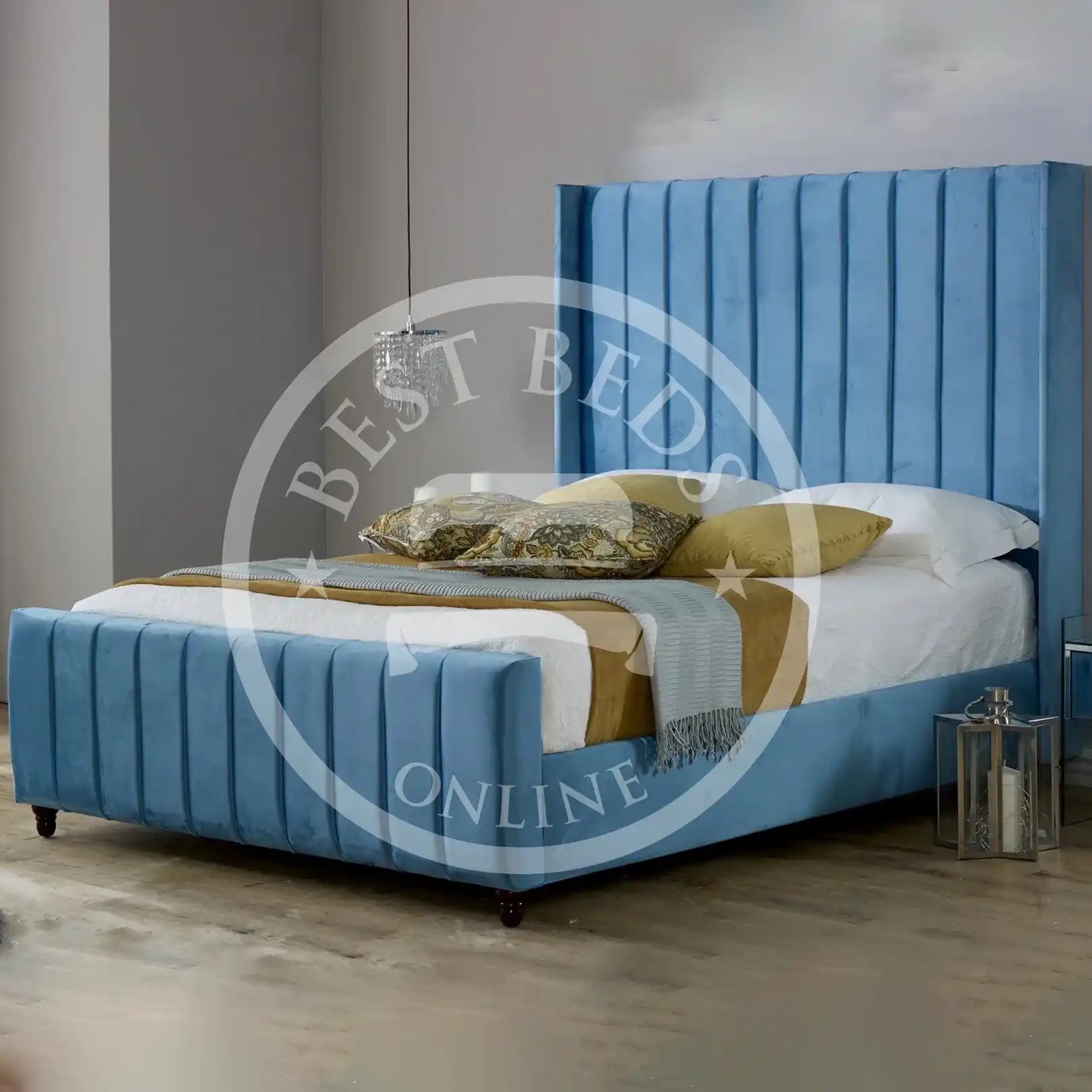 Blue Wingback upholstered bed Frame