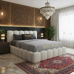 Teddy Boucle Cream Upholstered Ambassador Cloud Bed Frame With Ottoman Storage (3ft-6ft)