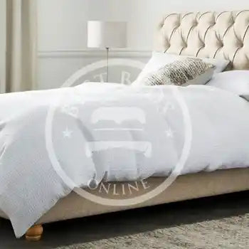 Champagne Chesterfield Scroll Fabric Upholstered Bed Frame