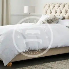 Champagne Chesterfield Scroll Fabric Upholstered Bed Frame