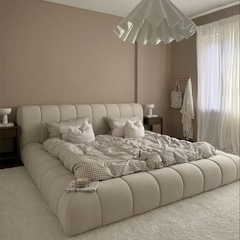 Cream Bubble Crushed Velvet Fabric Upholstered Bed