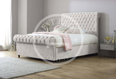 Cream Chesterfield Sleigh Bed-Single/double/king size bed