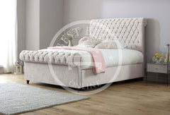 Cream Chesterfield Sleigh Bed-Single/double/king size bed