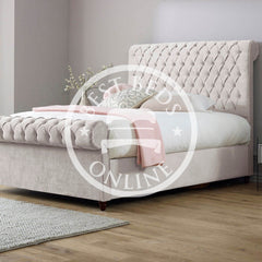 Cream Chesterfield Sleigh Bed-Single/double/king size bed