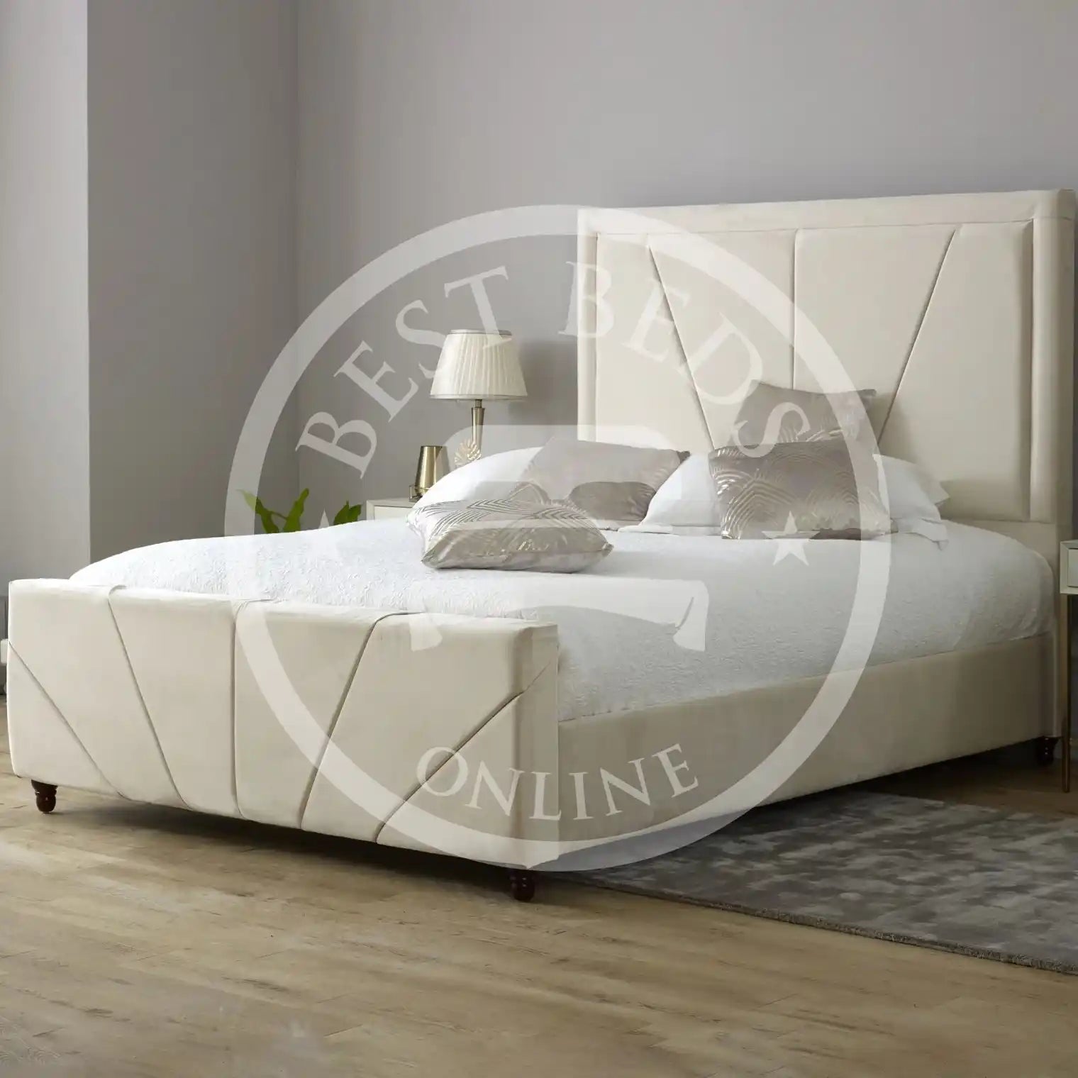 Cream Upholstered Fabric bed frame with storage