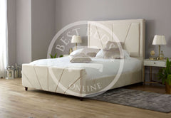 Cream Upholstered Fabric bed frame with storage