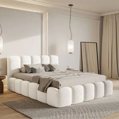 Crushed Velvet Fabric Juskys Catania Upholstered Bed, Modern Bubble Design
