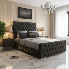 Durham Upholstered Chesterfield Fabric Bed Frame With Ottoman | Divan Storage Options (3ft–6ft)