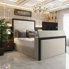 Goldsmiths Cream Upholstered TV Bed Frame With Ottoman Storage (4.6ft-6ft)