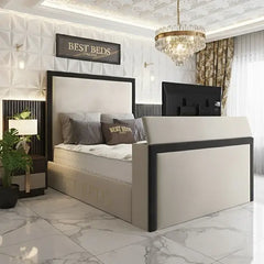 Goldsmiths Cream Upholstered TV Bed Frame With Ottoman Storage (4.6ft-6ft)