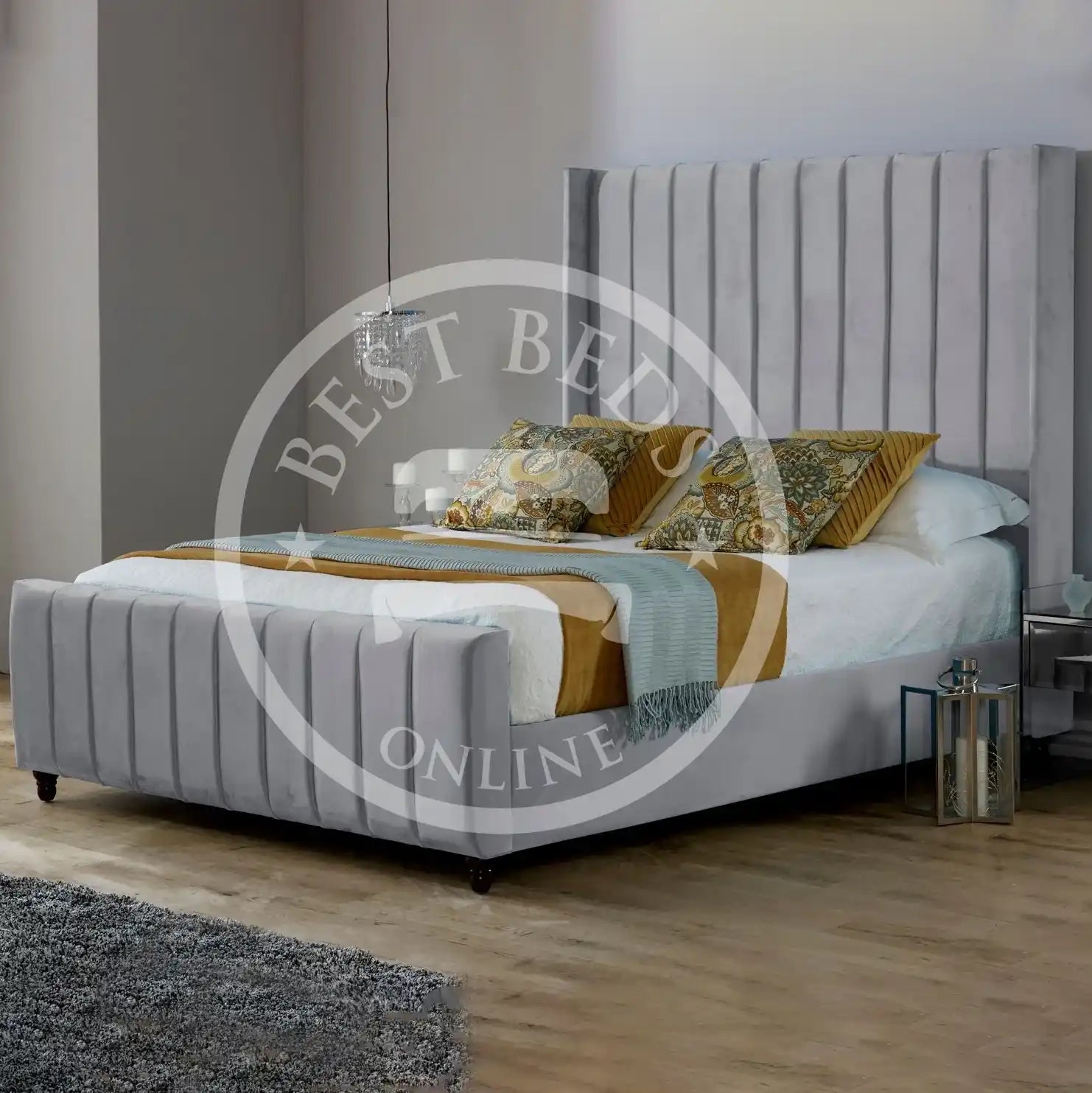 Grey Wingback upholstered bed Frame