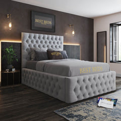 Classy Silver Upholstered Chesterfield Beds Frame