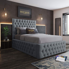 Designer Grey Upholstered Chesterfield Bed Frame