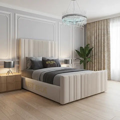 Liverpool Upholstered Cream Bed Frame With Ottoman | Divan Storage Options 3ft-6ft