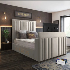 Luxury TV Cream Upholstered Beds Frame