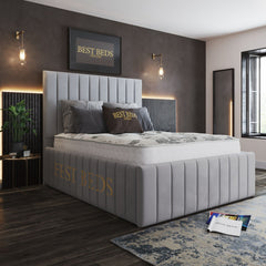 Luxury King Size Bed With High Base High Headboard Silver Upholstered Ambassador Beds Frame