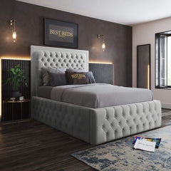 Luxury Silver Upholstered Chesterfield Modern Beds Frame