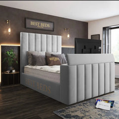 Luxury TV Silver Upholstered Beds Frame