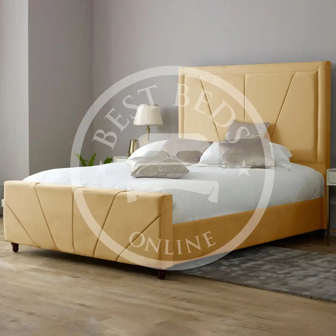 Mustard Upholstered Fabric Bed Frame With Storage