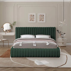 Nash Boucle Green Crushed Velvet Fabric Upholstered Bed