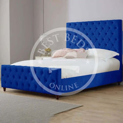 Navy Blue Maryland Upholstered Chesterfield Bed Frame Available with Storage