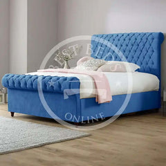 Navy Blue Victoria Chesterfield Sleigh Ottoman Storage Bed Frame