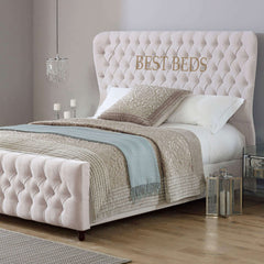 Grey Oxford Wingback High Headboard Bed Frame