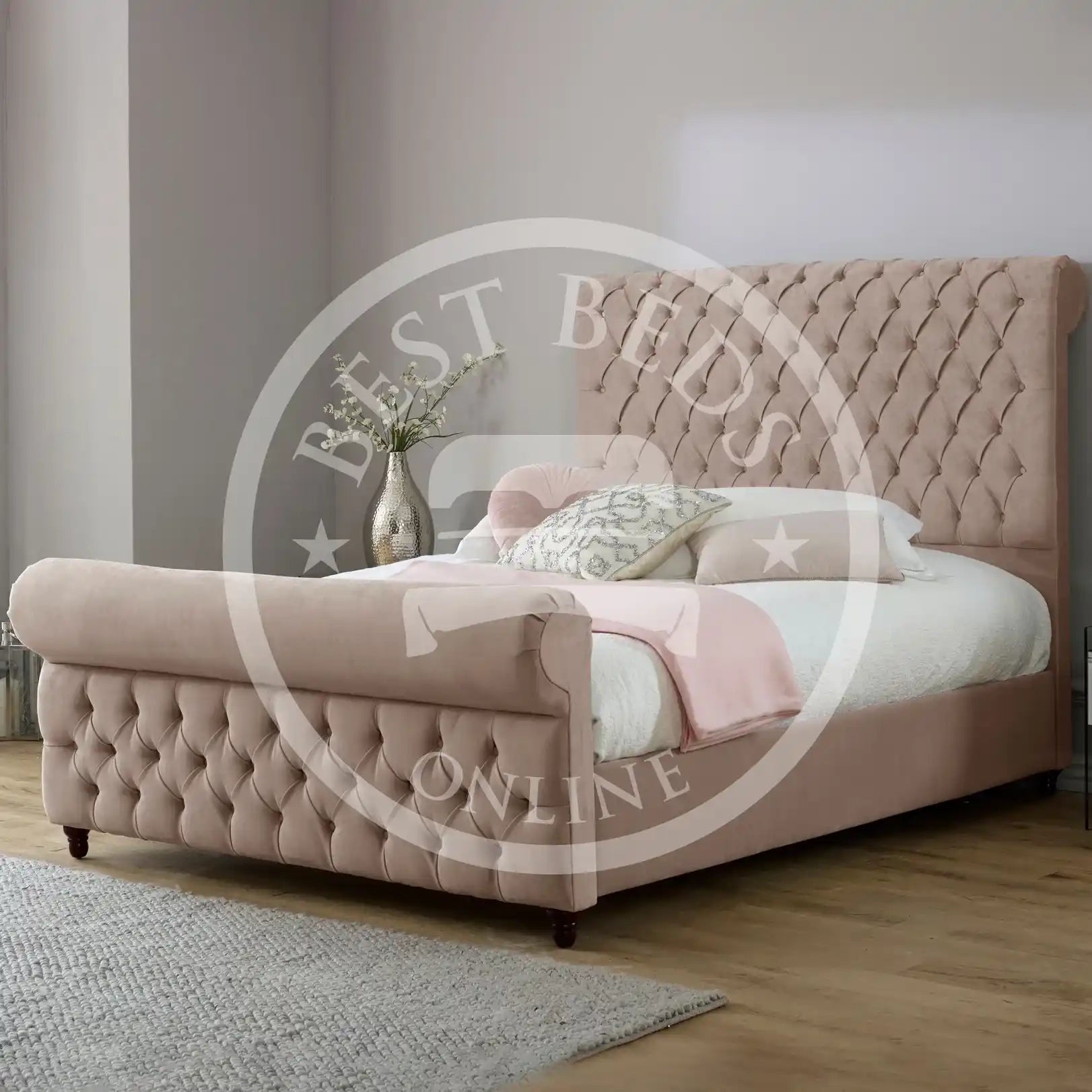 Pink Kingston Sleigh Bed Frame