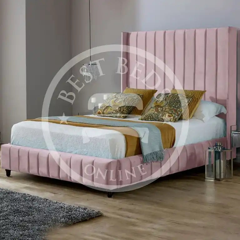 Pink Stockholm Wingback Upholstered Bed Frame