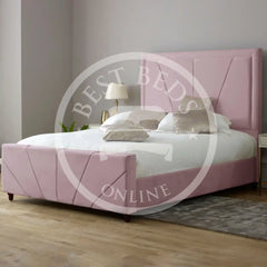 Pink Upholstered Fabric bed frame with storage