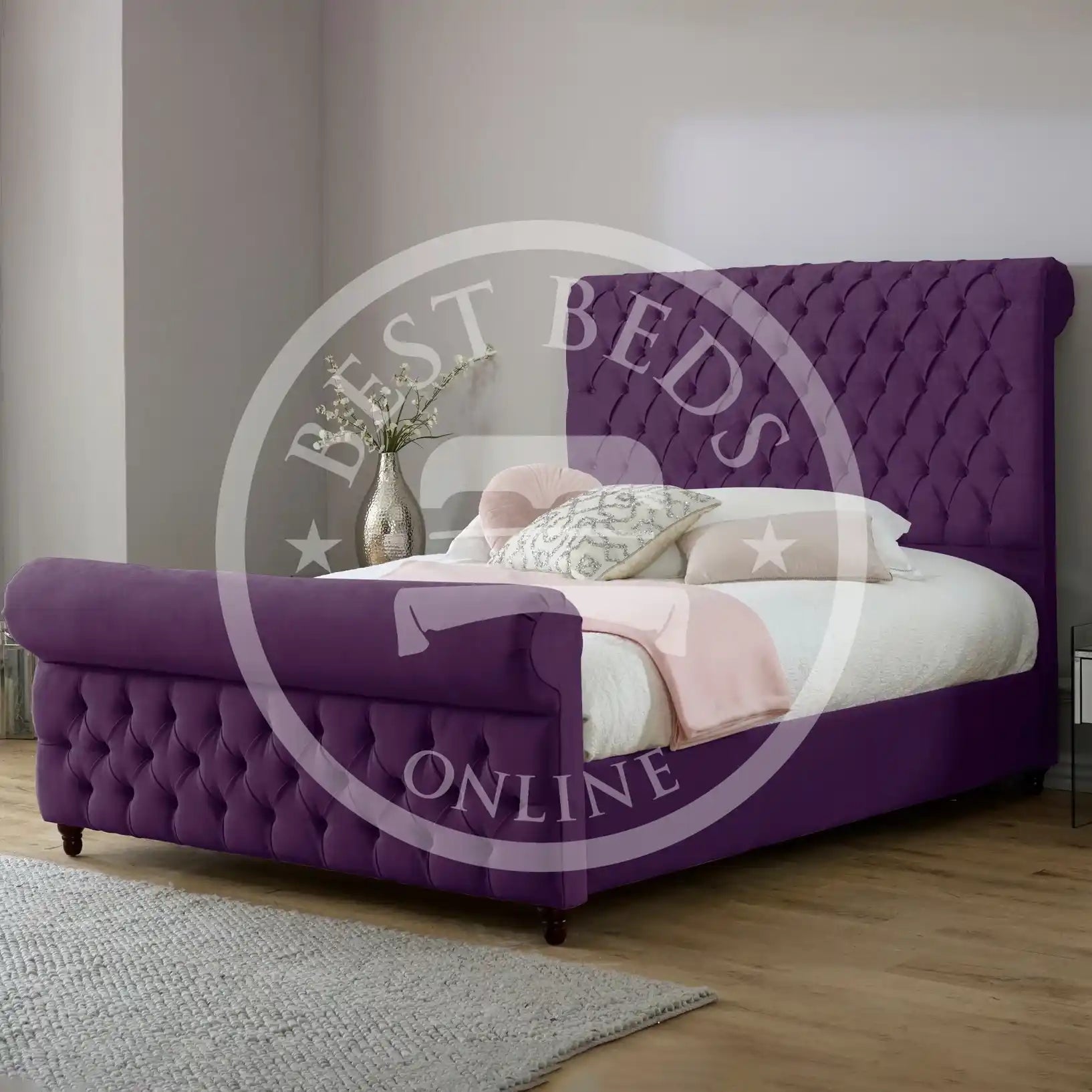 Pink Wingback upholstered bed Frame