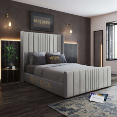 Silver Nina Upholstered Wingback Bed 3FT/4FT/4FT6/5FT/6FT Frame