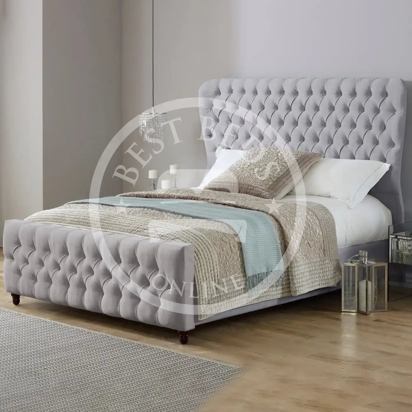 Silver Oxford Chesterfield Upholstered Bed Frame