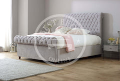 Silver Victoria Chesterfield Sleigh Ottoman Storage Bed Frame