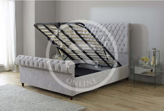 Silver Victoria Chesterfield Sleigh Ottoman Storage Bed Frame