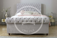 Silver Victoria Chesterfield Sleigh Ottoman Storage Bed Frame