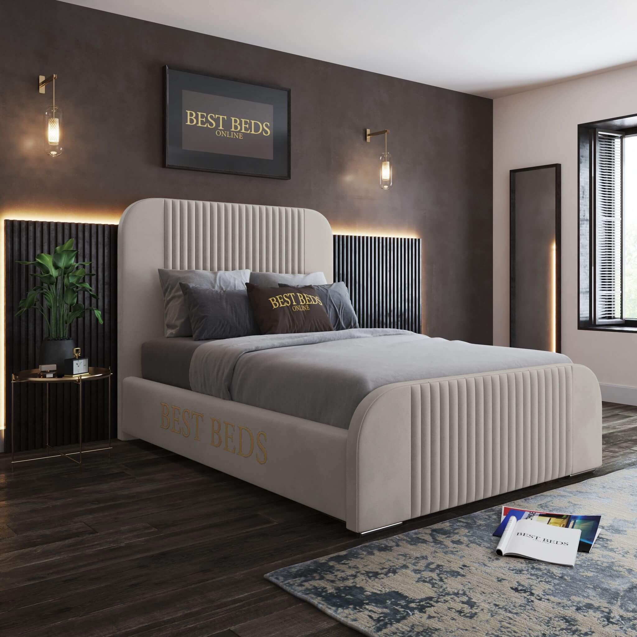 Small_Double_Cream_Bed_With_Curved_Headboard_FootBoard_Upholstered_Frame