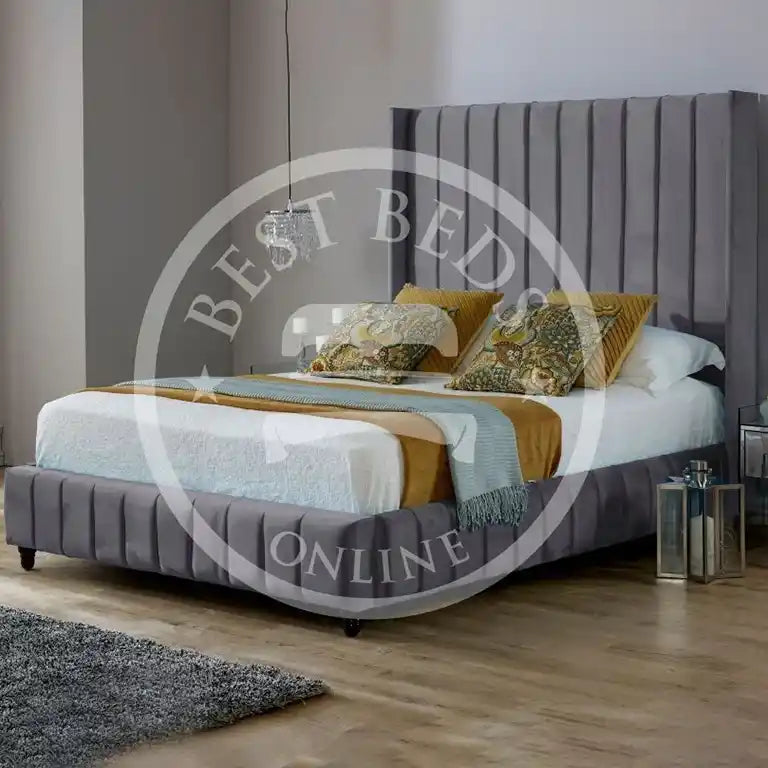 Steel Stockholm Wingback Upholstered Bed Frame