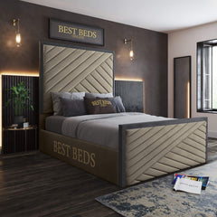 Champagne Upholstered Fabric Beds Frame