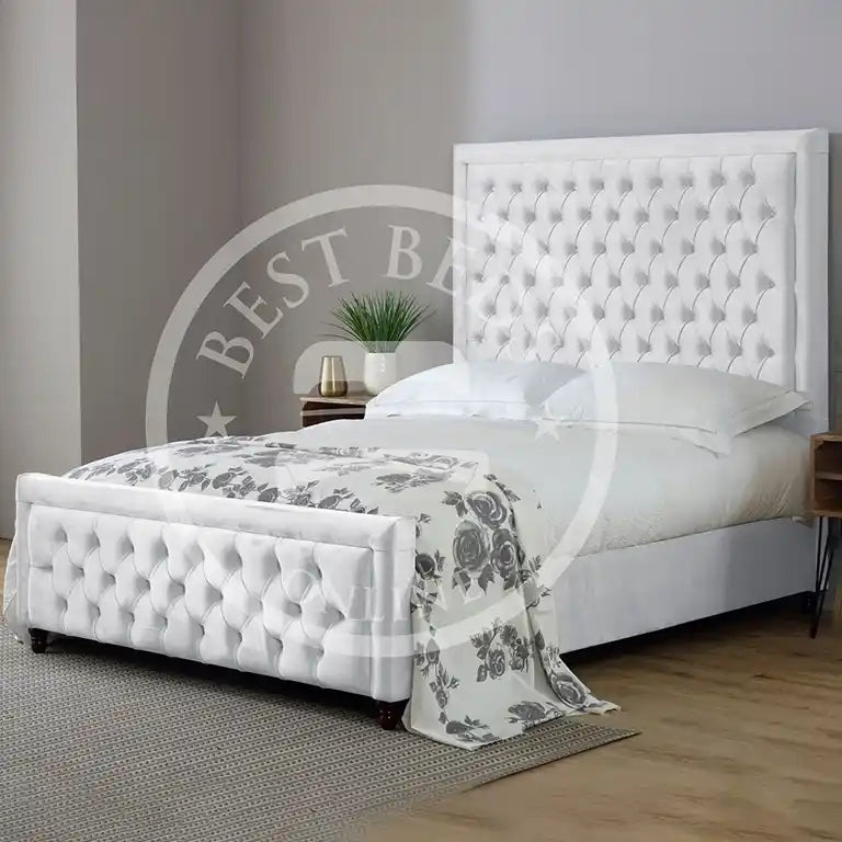 White Hilton Chesterfield Upholstered Bed